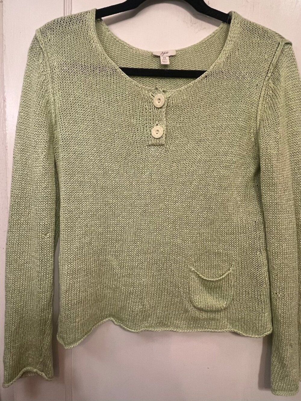 J. Jill Sage Green Open Knit Henley Sweater - Size XS Petite